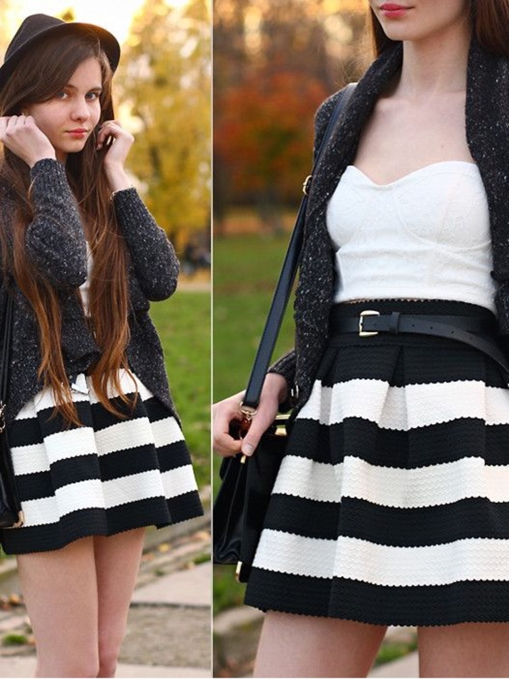 Chicwish High Waisted Black and White Contrast Stripes A-Line Skirt XL (Size 10)
